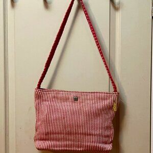Lina crochet/knit "The Sak" Shoulder Bag Pink & White Stripes